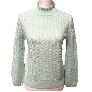Women’s J.Crew Ruffle‎ Mock Neck Sweater Teal Size XS Lightweight Stretchy